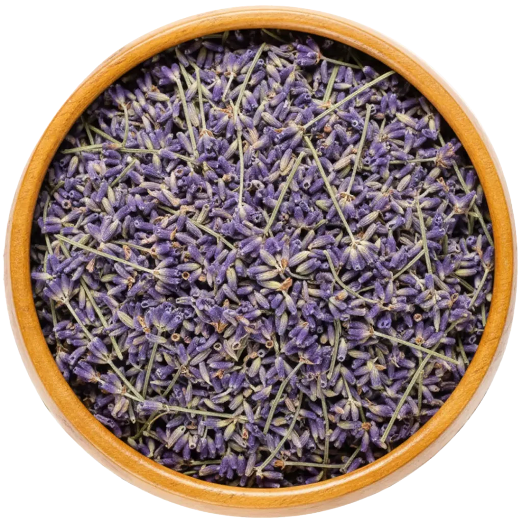 Flores de lavanda secas en cuenco de madera - ingrediente natural de Luz de Luna